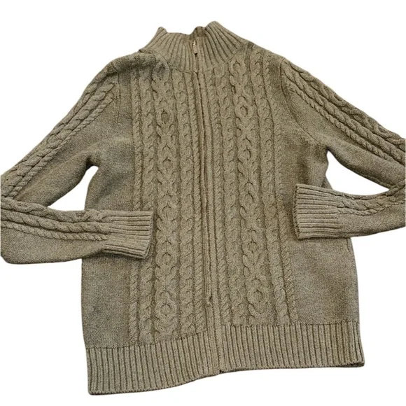 L.L. Bean Olive Green Knit zippered Sweater size small - Picture 2 of 8